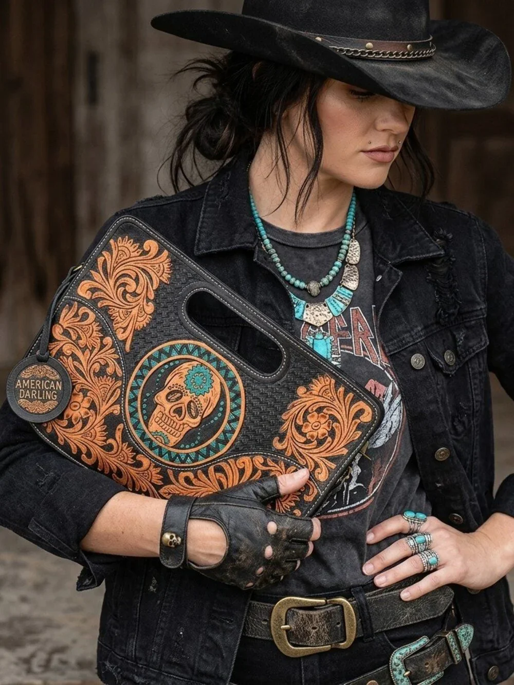 American Darling Western Sugar Skull Satchel - Picture 1 of 7
